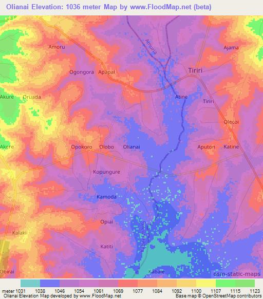 Olianai,Uganda Elevation Map