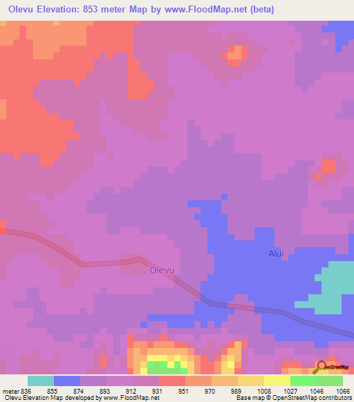 Olevu,Uganda Elevation Map