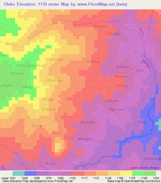Oleko,Uganda Elevation Map