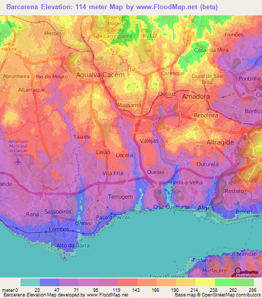 Barcarena,Portugal Elevation Map