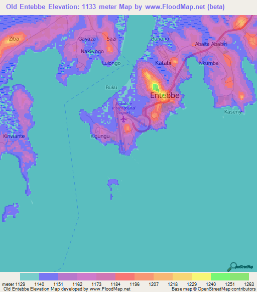 Old Entebbe,Uganda Elevation Map