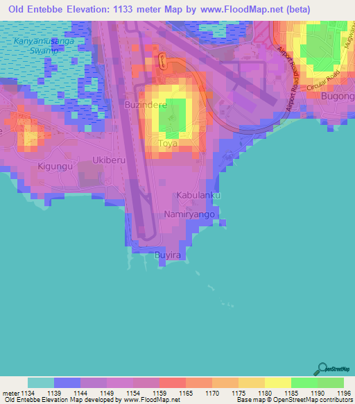 Old Entebbe,Uganda Elevation Map