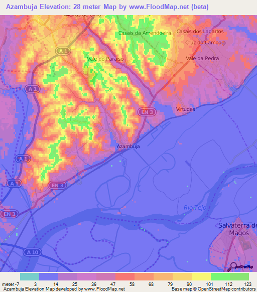 Azambuja,Portugal Elevation Map