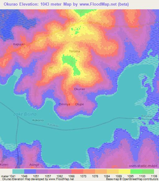 Okurao,Uganda Elevation Map