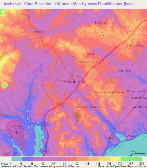 Aveiras de Cima,Portugal Elevation Map