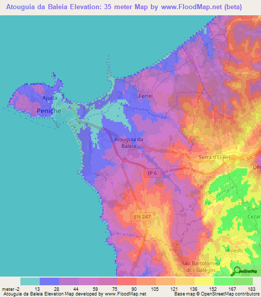 Atouguia da Baleia,Portugal Elevation Map