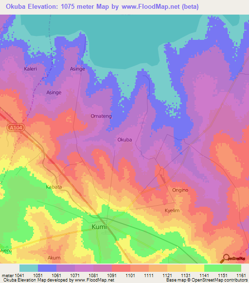Okuba,Uganda Elevation Map