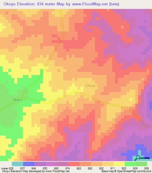 Okoyu,Uganda Elevation Map
