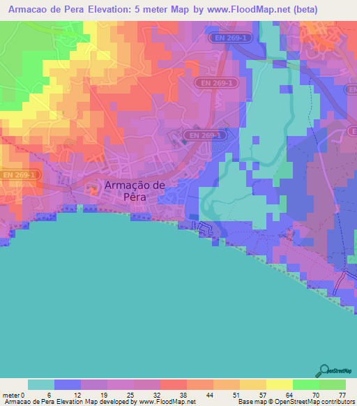 Armacao de Pera,Portugal Elevation Map