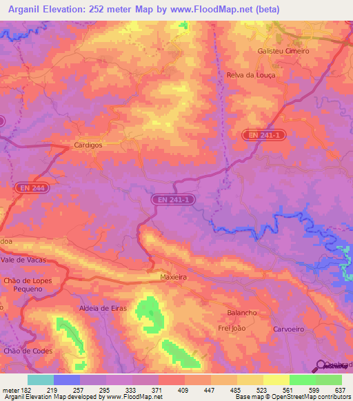 Arganil,Portugal Elevation Map
