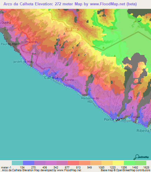Arco da Calheta,Portugal Elevation Map