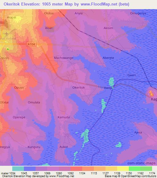 Okeritok,Uganda Elevation Map