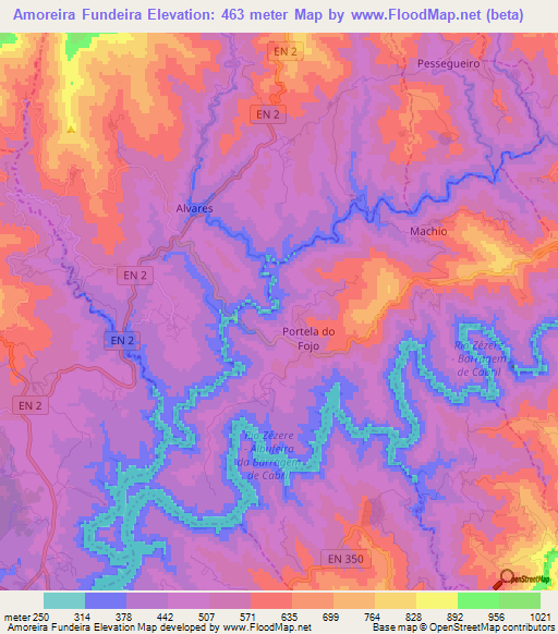 Amoreira Fundeira,Portugal Elevation Map