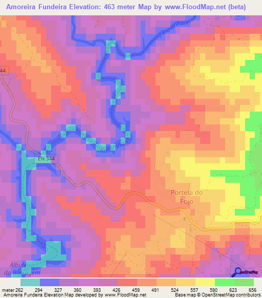 Amoreira Fundeira,Portugal Elevation Map