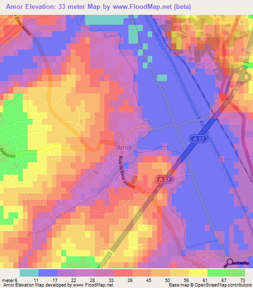 Amor,Portugal Elevation Map