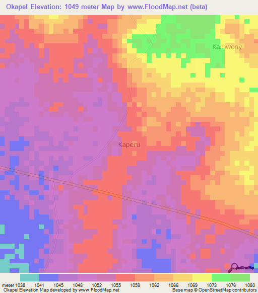 Okapel,Uganda Elevation Map