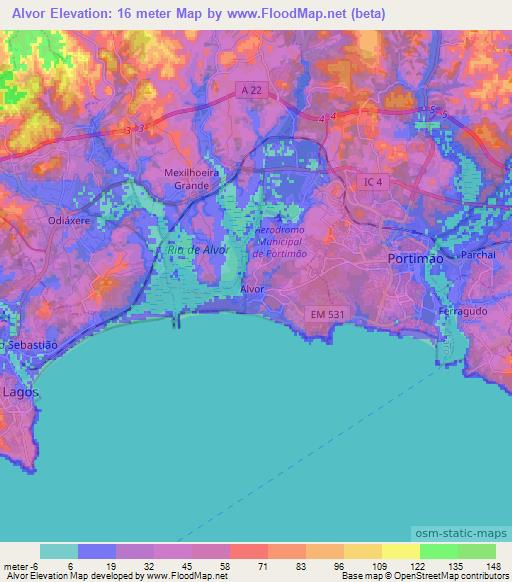 Alvor,Portugal Elevation Map