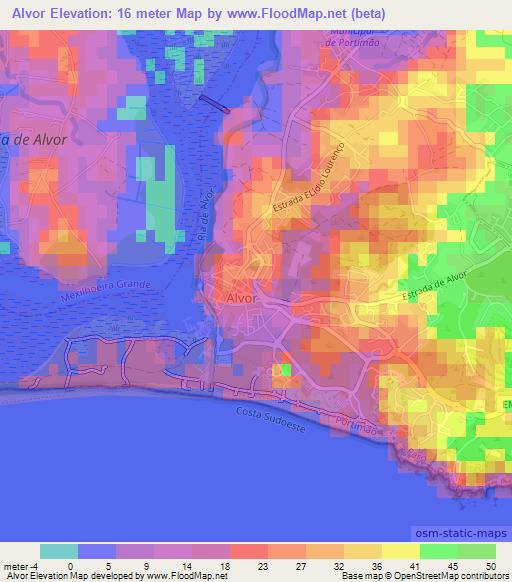 Alvor,Portugal Elevation Map