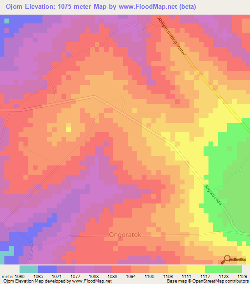 Ojom,Uganda Elevation Map
