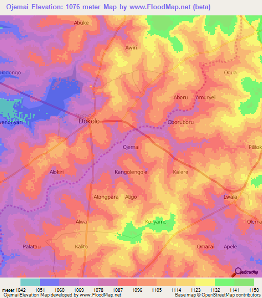 Ojemai,Uganda Elevation Map