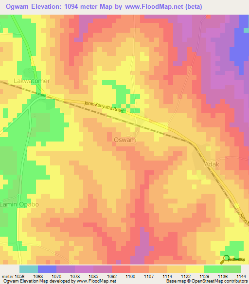 Ogwam,Uganda Elevation Map