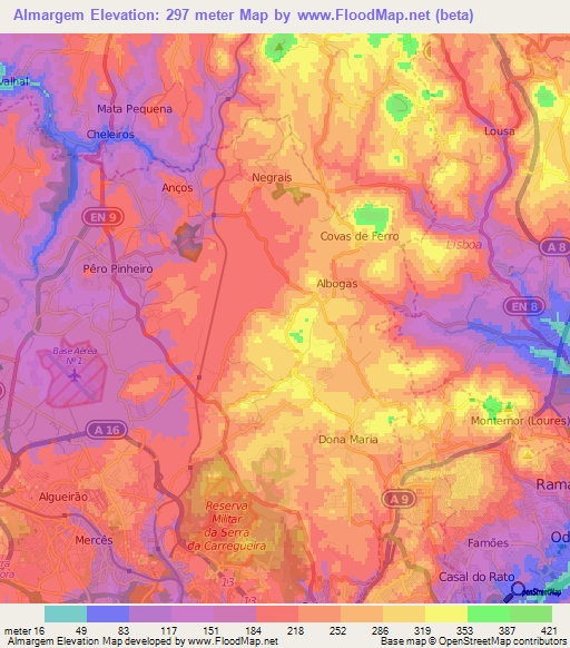 Almargem,Portugal Elevation Map