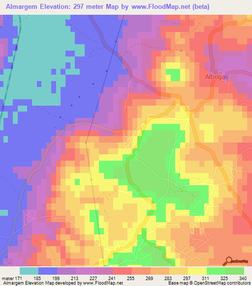 Almargem,Portugal Elevation Map