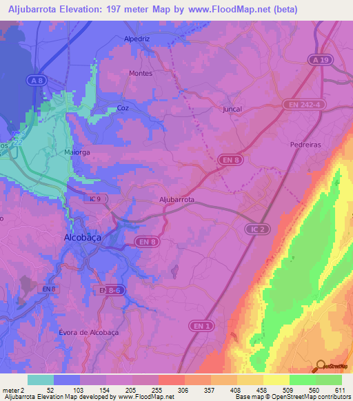 Aljubarrota,Portugal Elevation Map
