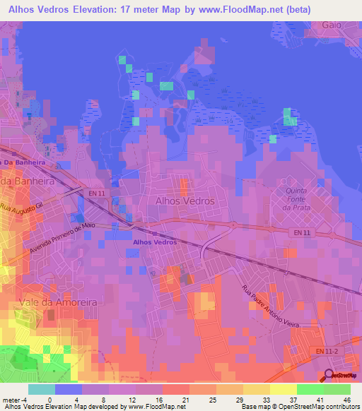 Alhos Vedros,Portugal Elevation Map
