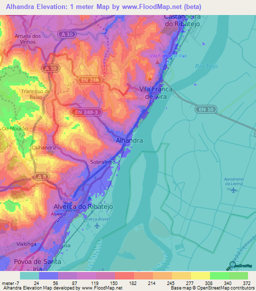 Alhandra,Portugal Elevation Map