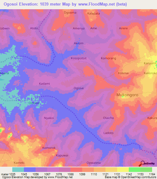 Ogosoi,Uganda Elevation Map