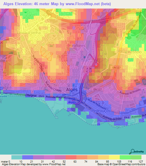 Alges,Portugal Elevation Map