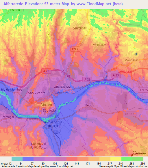Alferrarede,Portugal Elevation Map
