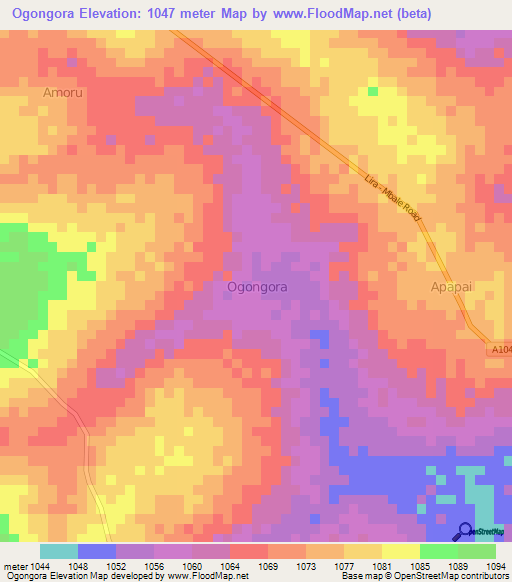 Ogongora,Uganda Elevation Map
