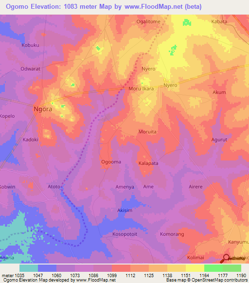 Ogomo,Uganda Elevation Map