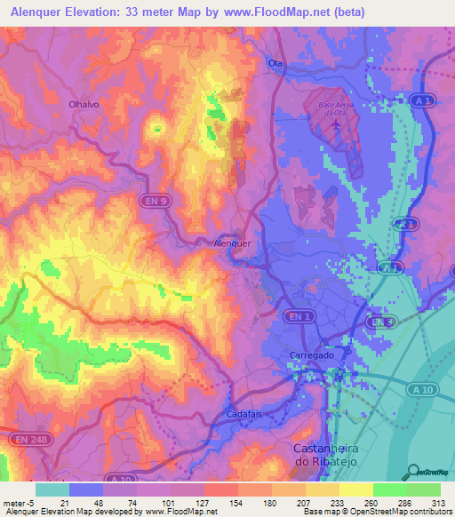 Alenquer,Portugal Elevation Map