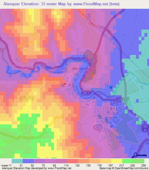 Alenquer,Portugal Elevation Map