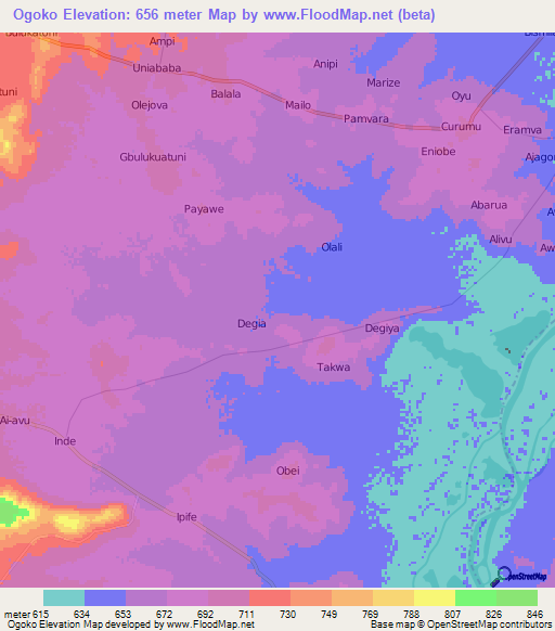 Ogoko,Uganda Elevation Map