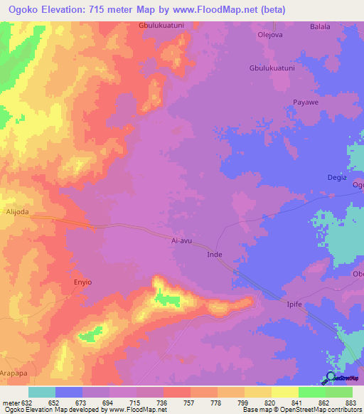 Ogoko,Uganda Elevation Map