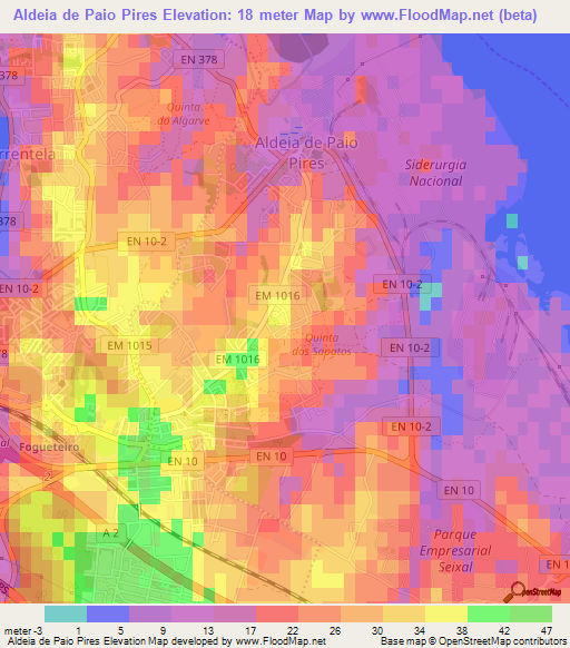 Aldeia de Paio Pires,Portugal Elevation Map