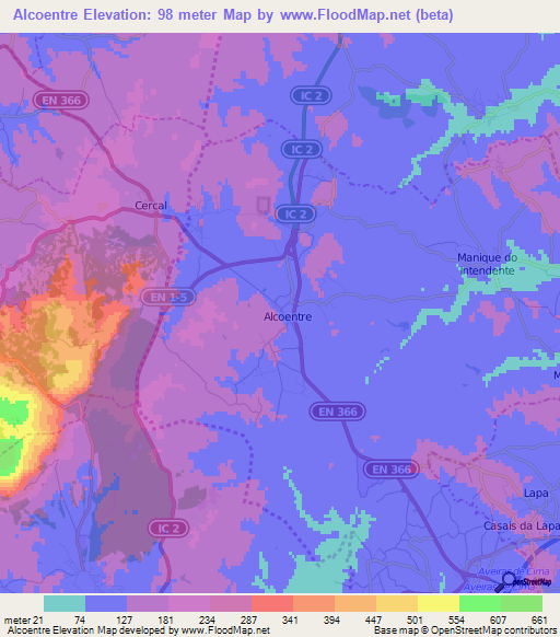 Alcoentre,Portugal Elevation Map