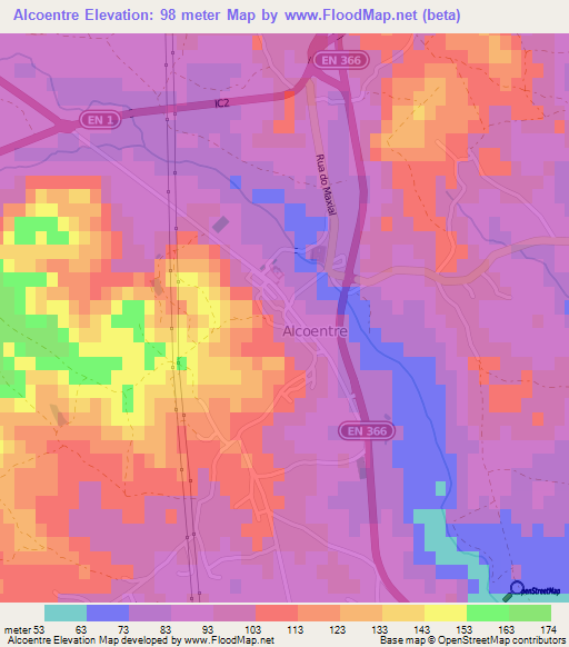 Alcoentre,Portugal Elevation Map