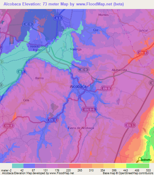 Alcobaca,Portugal Elevation Map
