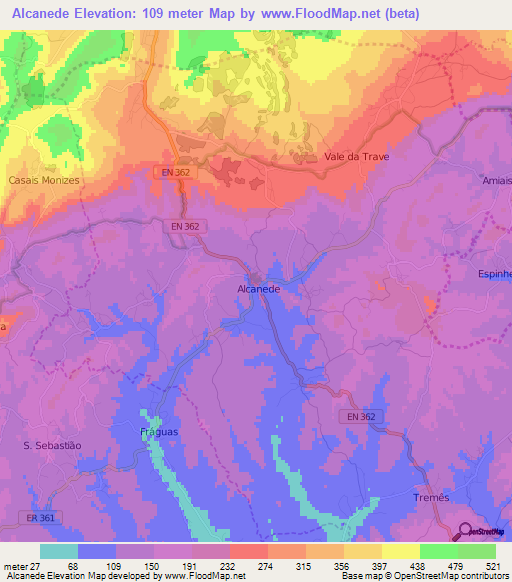 Alcanede,Portugal Elevation Map