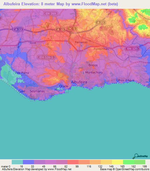 Albufeira,Portugal Elevation Map