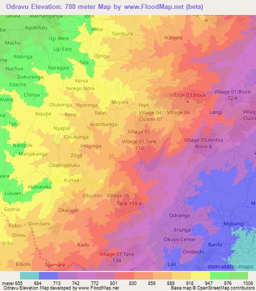 Odravu,Uganda Elevation Map