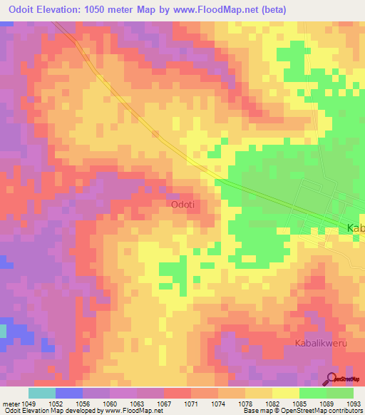 Odoit,Uganda Elevation Map