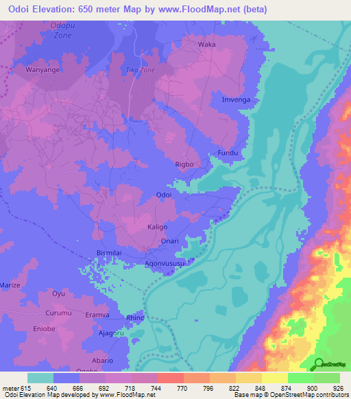 Odoi,Uganda Elevation Map