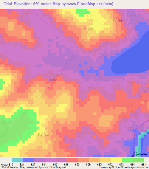 Odoi,Uganda Elevation Map