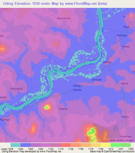 Oding,Uganda Elevation Map